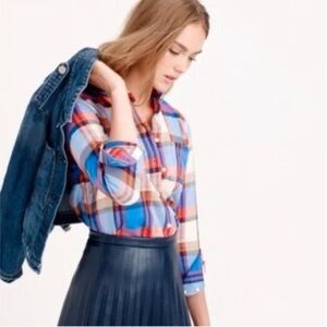 J. Crew Pink Blue Pacey Plaid Boy Button Down Shirt 100% Cotton Size 10